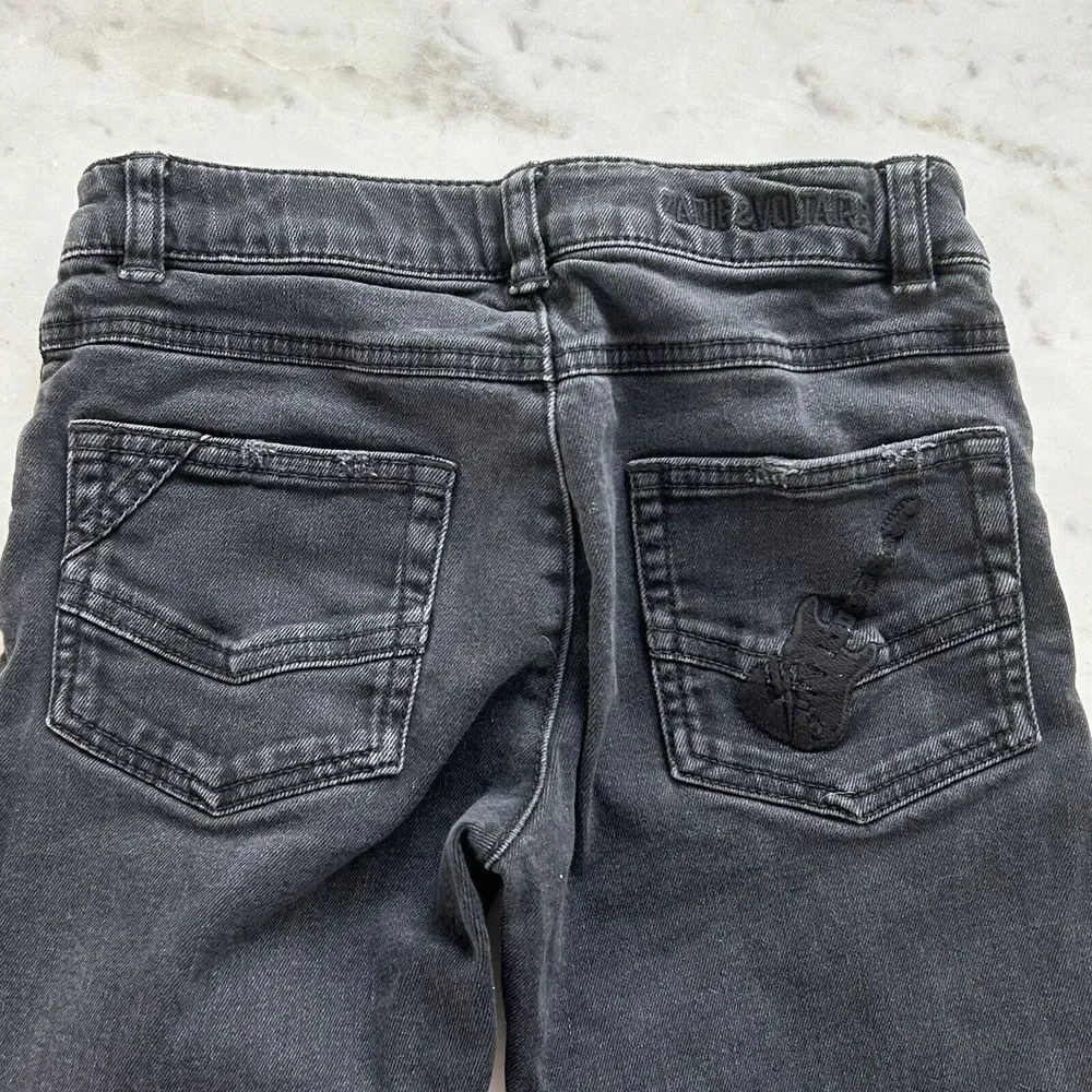 Zadig & Voltaire Girl's Faded Black Jeans Size‎ 10 138 Embroidered Guitar Skull